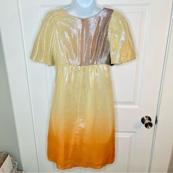 Voom by Joy Han Brown Orange Bow Shimmery Ombre Metallic Silk Cocktail Dress S - Picture 7 of 11